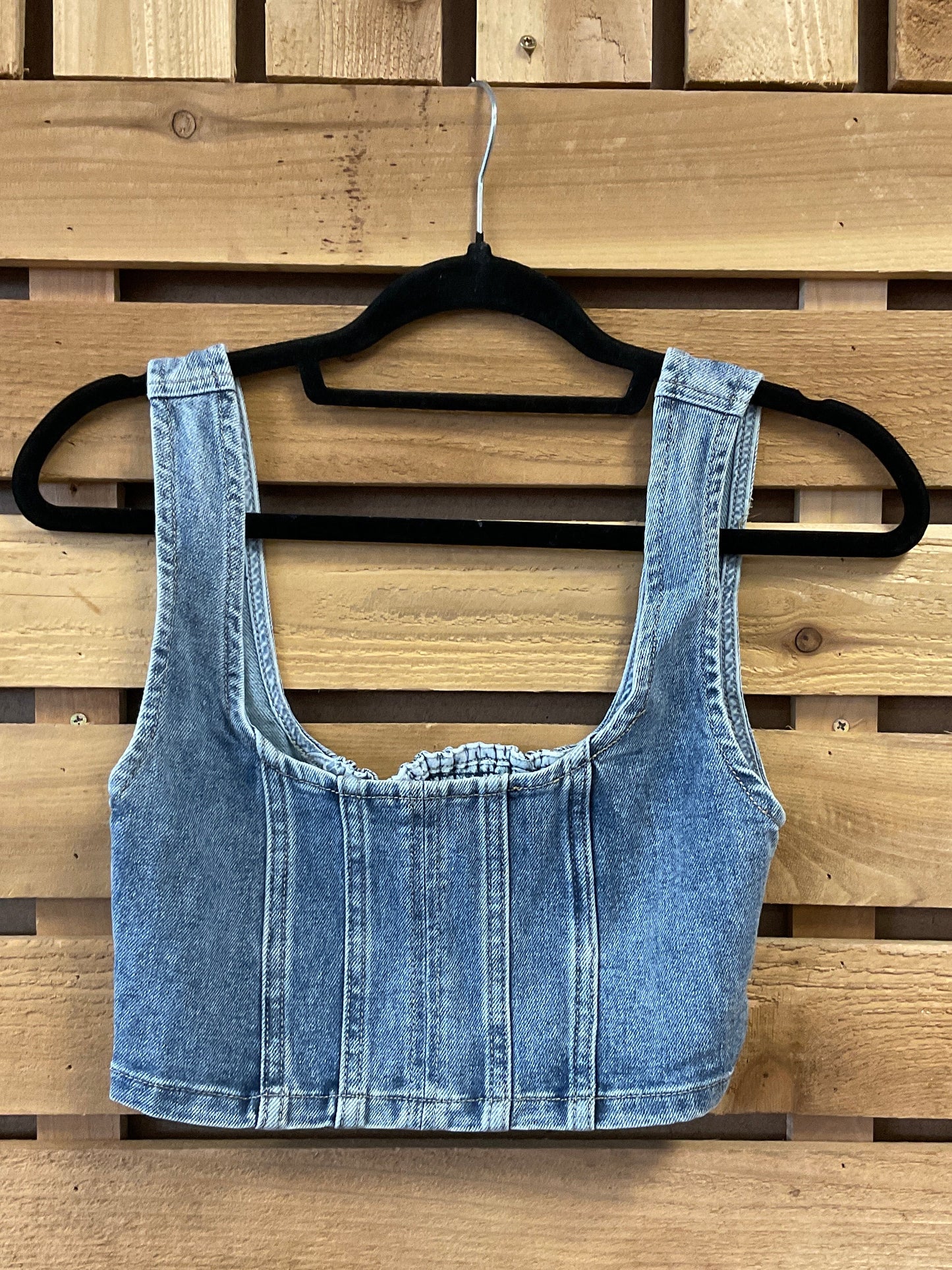Square Neck Stretch Denim Crop Top