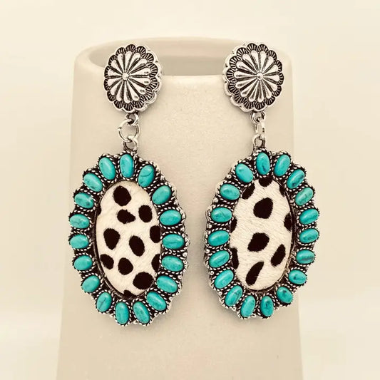 Animal Print Leather Turq Earrings