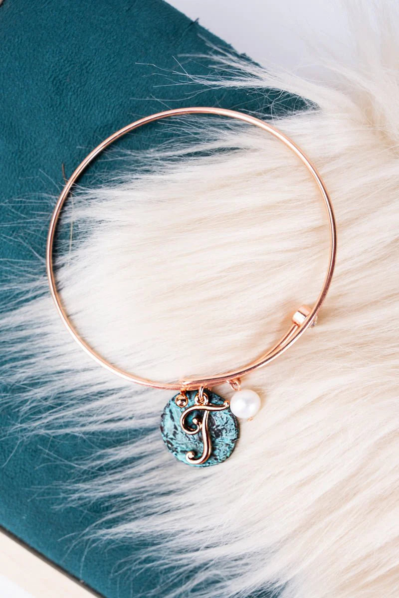 B - Monogram Initial Charm Rose/Patina