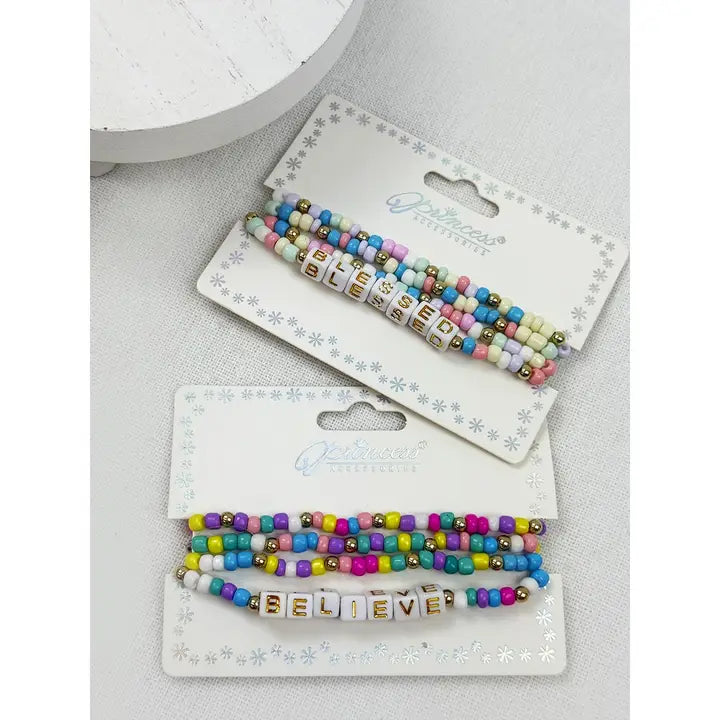 Believe Blessed Layered Stretch Bracelets