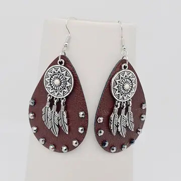 Bohemian Drop Shape Leather Earrings