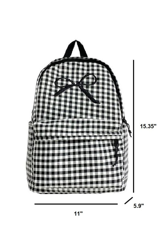Bow Embroidered Checkered Backpack