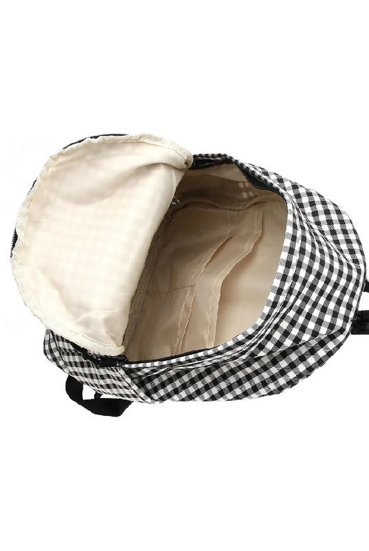 Bow Embroidered Checkered Backpack