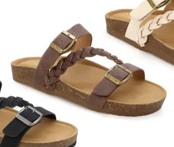 Braided Cork Double Buckle Sandal