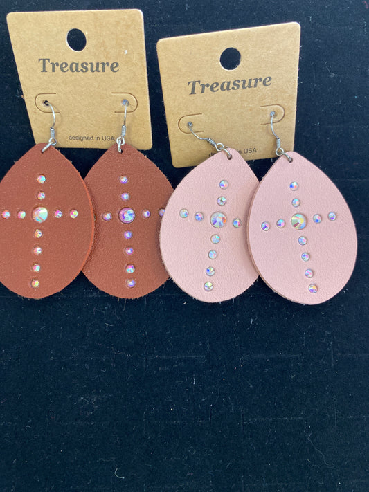 Leather Cross Earrings