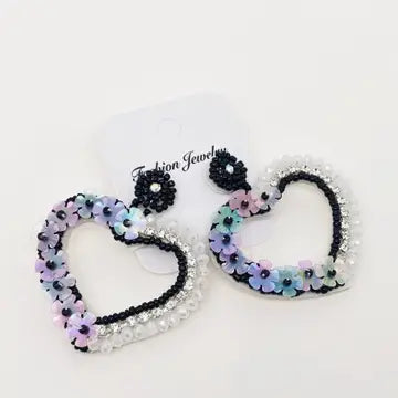 CZ Seed Bead Heart Charm Earrings