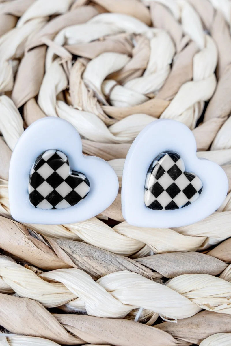 Checkered Heart Earrings