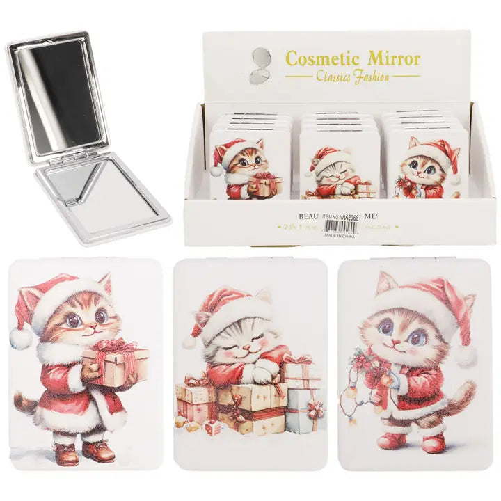 Compact Mirror - Christmas Kitty