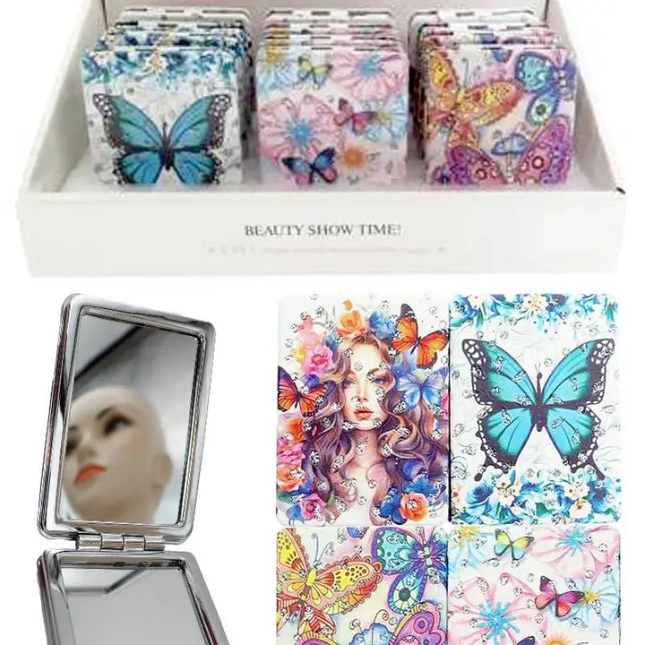 Compact Mirror - Floral Butterfly Glitter