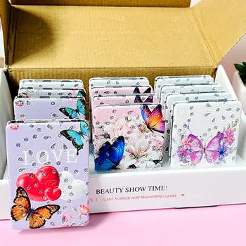 Cosmetic Mirror - Butterfly & Flowers