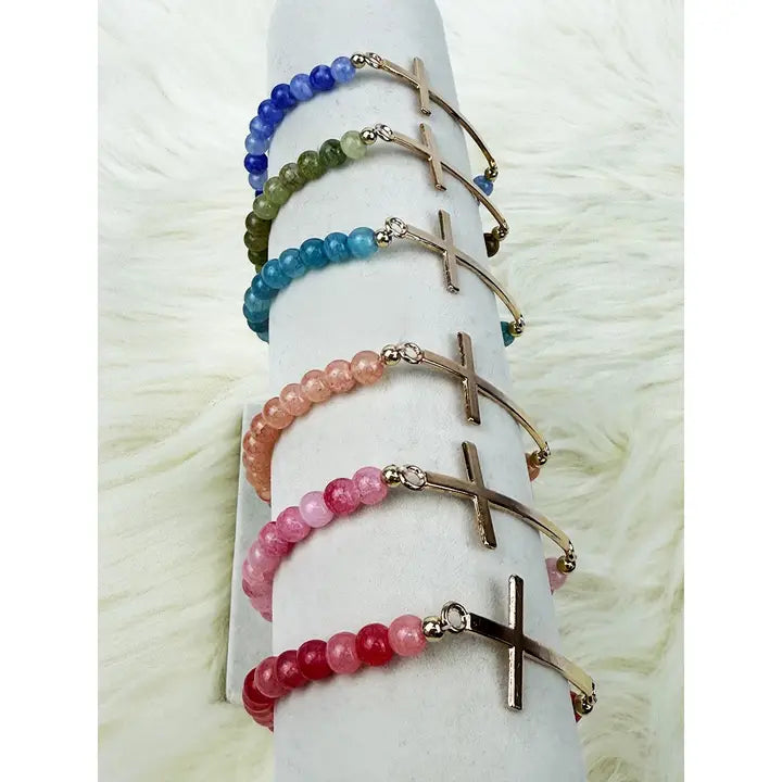 Cross Multi Tone Stretch Bracelet