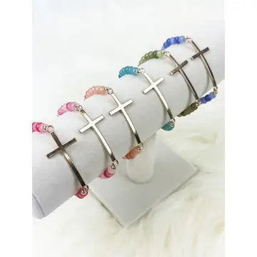 Cross Multi Tone Stretch Bracelet