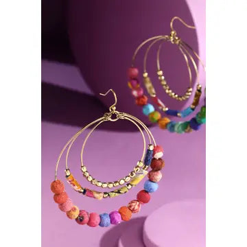 E - Beaded Triple Hoop