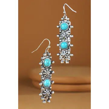 E - Western Ball Semi Stone Bar Earrings
