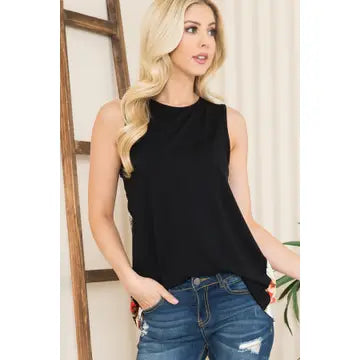 Floral Contrast Open Back Tank Tunic