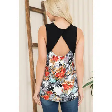 Floral Contrast Open Back Tank Tunic