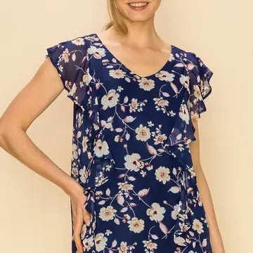 Floral Print Ruffle Blouse