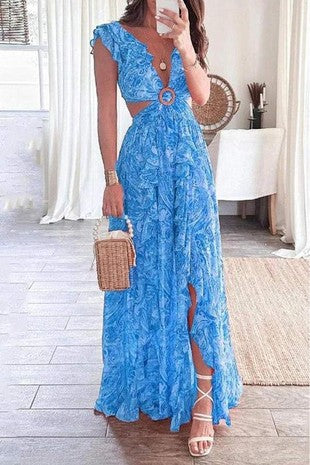 Floral Ruffle Detail Maxi Dress