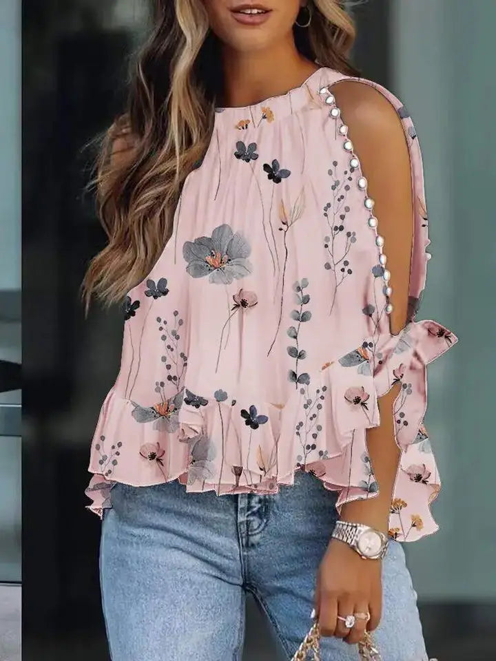 Floral Ruffle Split Sleeve Top