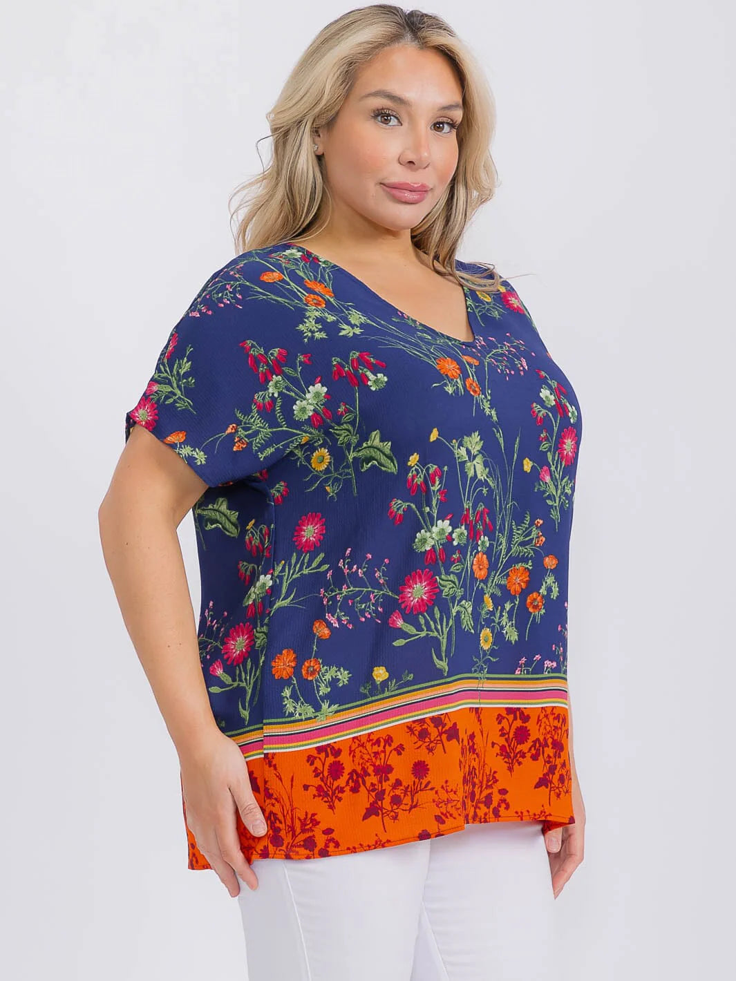 Floral SS V Neck Blouse