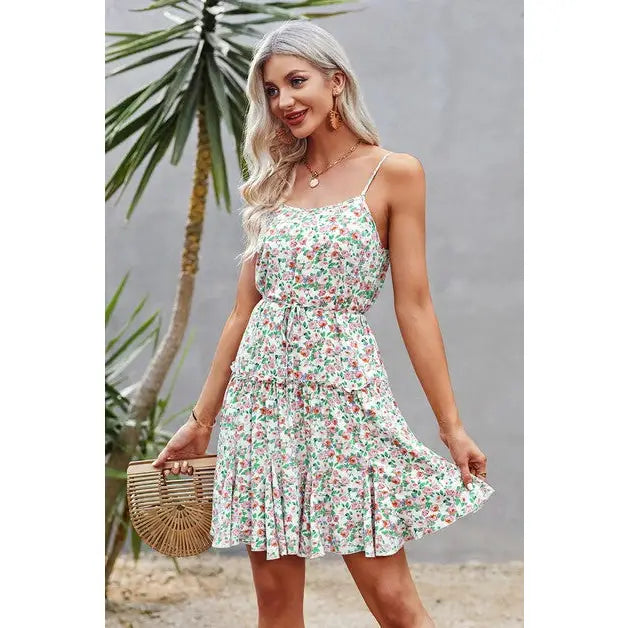 Floral Spaghetti Strap Ruffle Dress