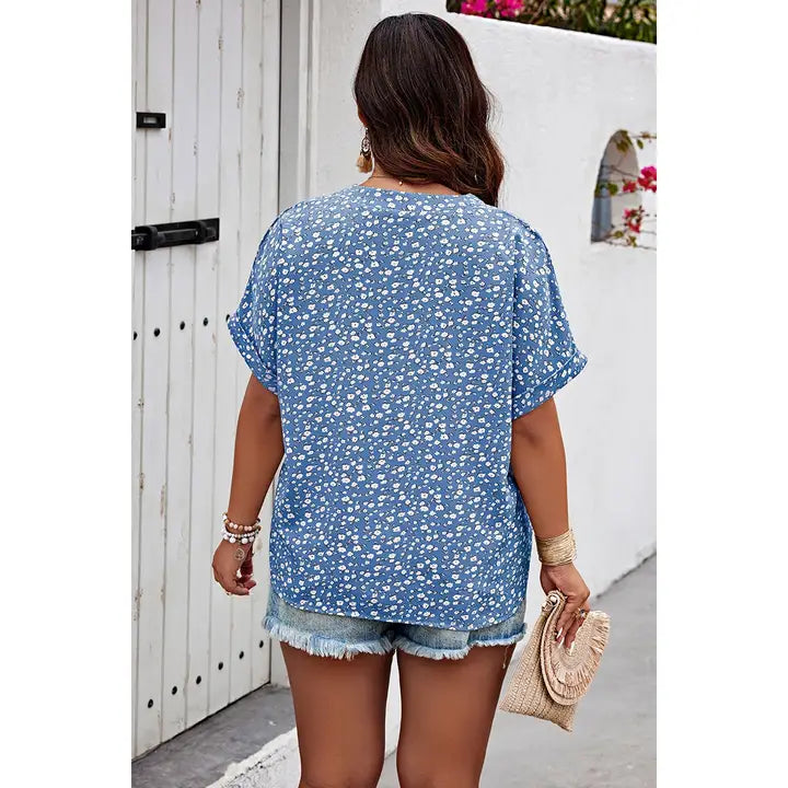 Floral SS V Neck Blouse