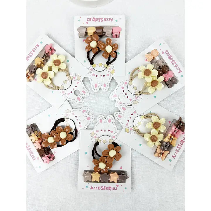 Flower Hair Tie & Mini Claw Set
