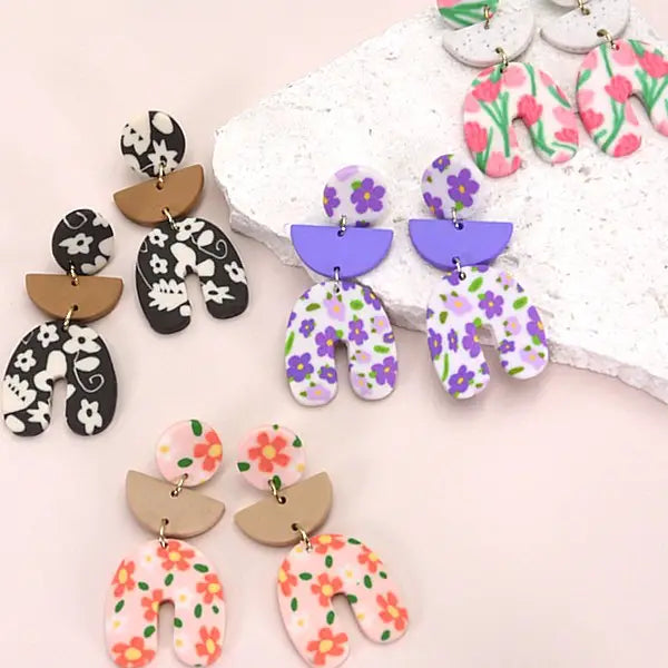 Flower Polymer Clay Drop Earrings