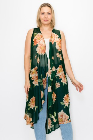 Flower Print Power Mesh Vest - Curvy