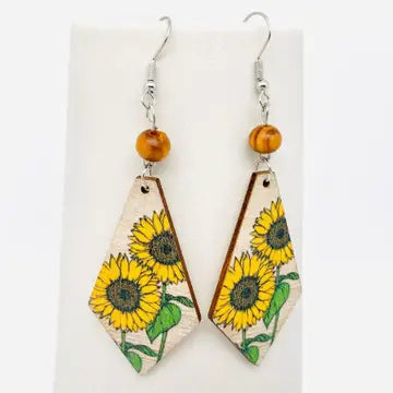 Flower Wood Dangle Earrings