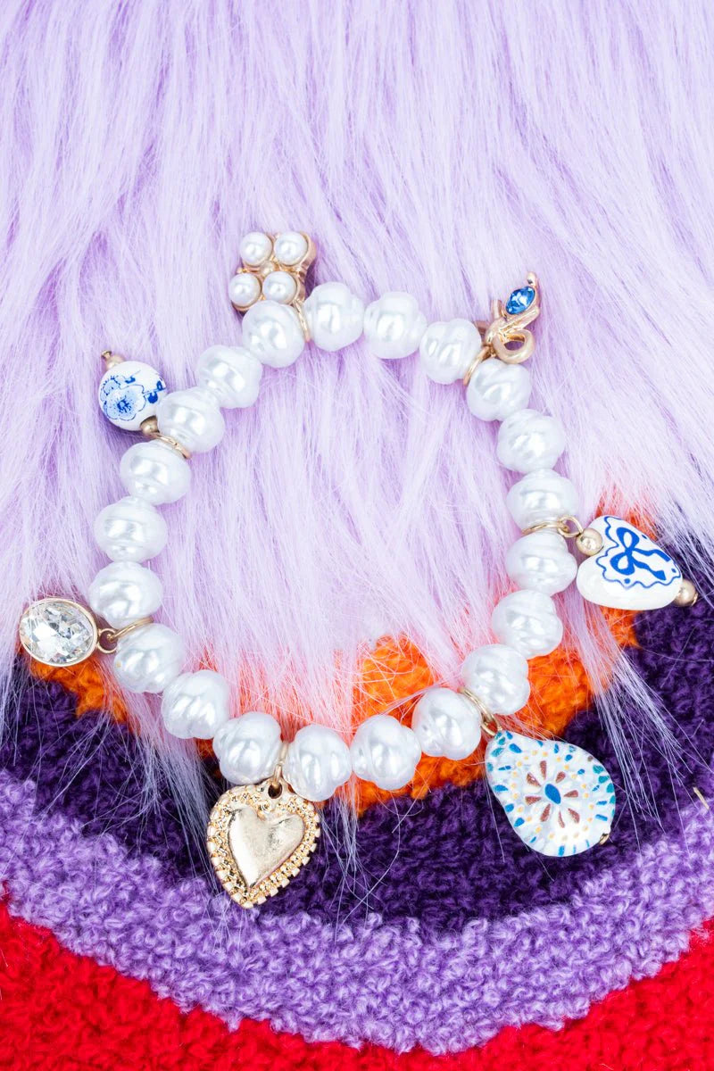 Forget Me Knot Pearl Charm Bracelet