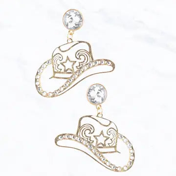 Frame Cowboy Hat Stone Drop Earrings