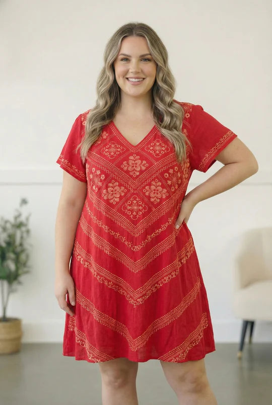 Fuchsia Embroidered Lined Dress