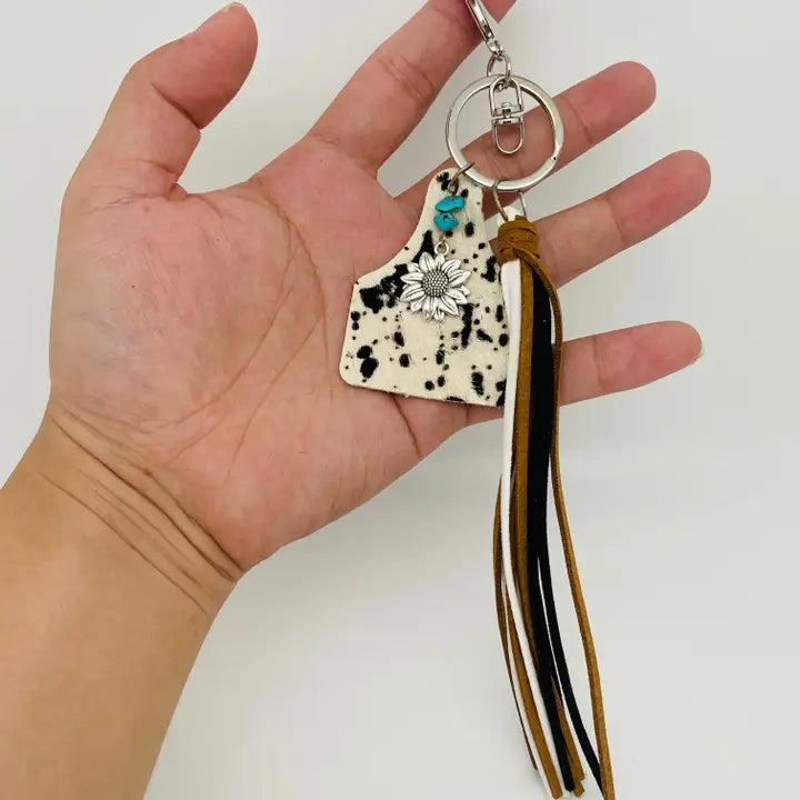 Geometric Cowhide Keychain