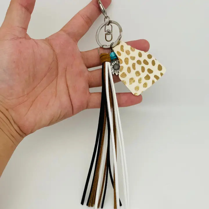 Geometric Cowhide Keychain
