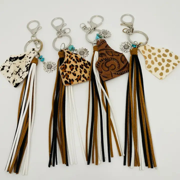 Geometric Cowhide Keychain