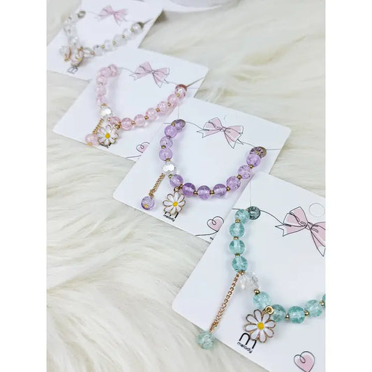 Glass Bead Flower Charm Bracelet