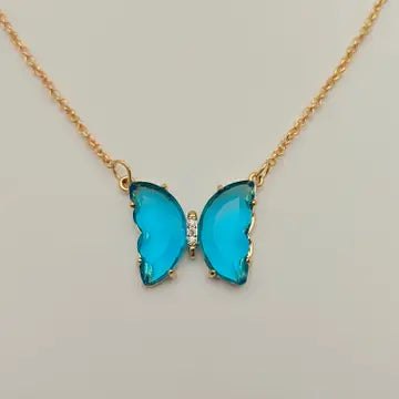 Glass Butterfly Pendant Necklace