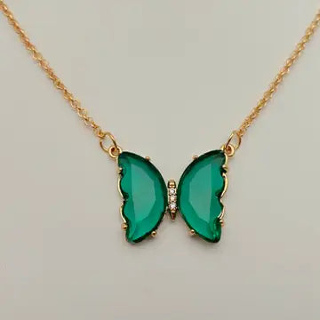 Glass Butterfly Pendant Necklace