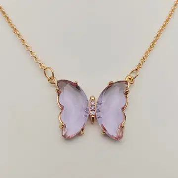 Glass Butterfly Pendant Necklace
