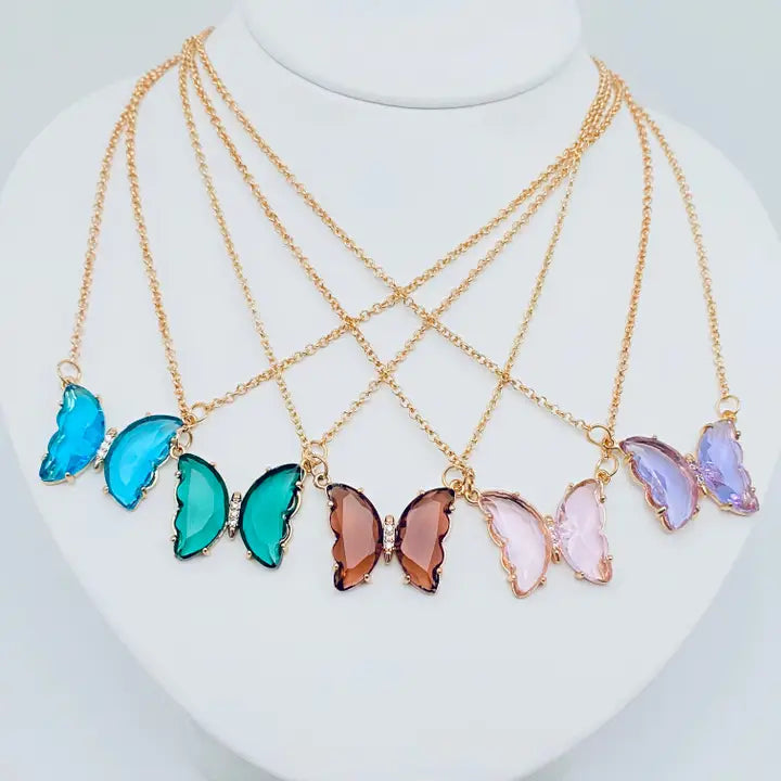 Glass Butterfly Pendant Necklace