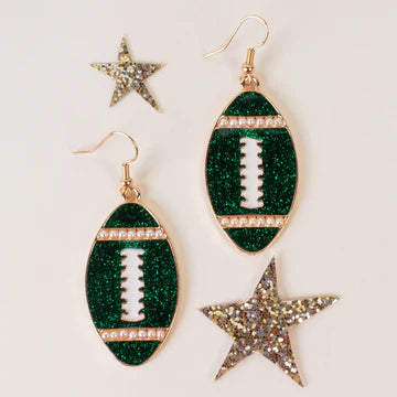 Glitter & Pearl Football Earrings