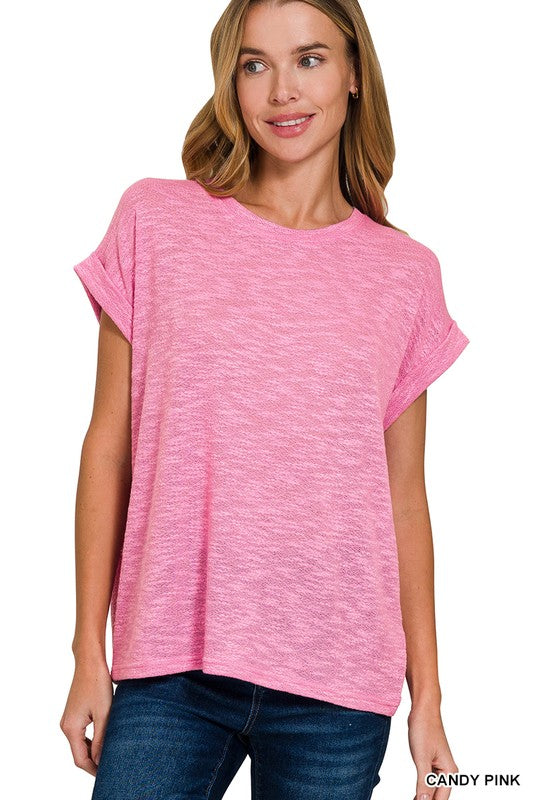 Hacci Slub Rolled Sleeve Top