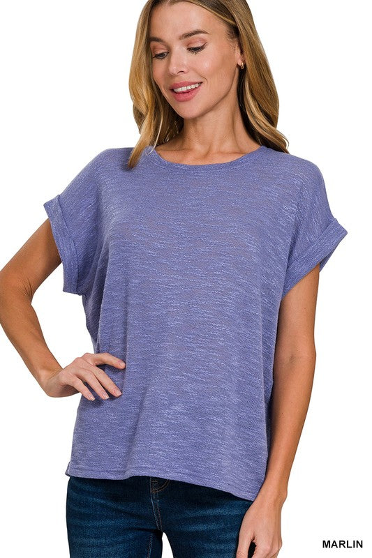 Hacci Slub Rolled Sleeve Top