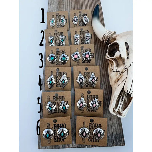Hand Stone Aztec Earrings