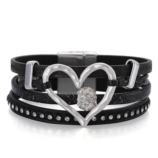 Heart Leather Magnetic Bracelet
