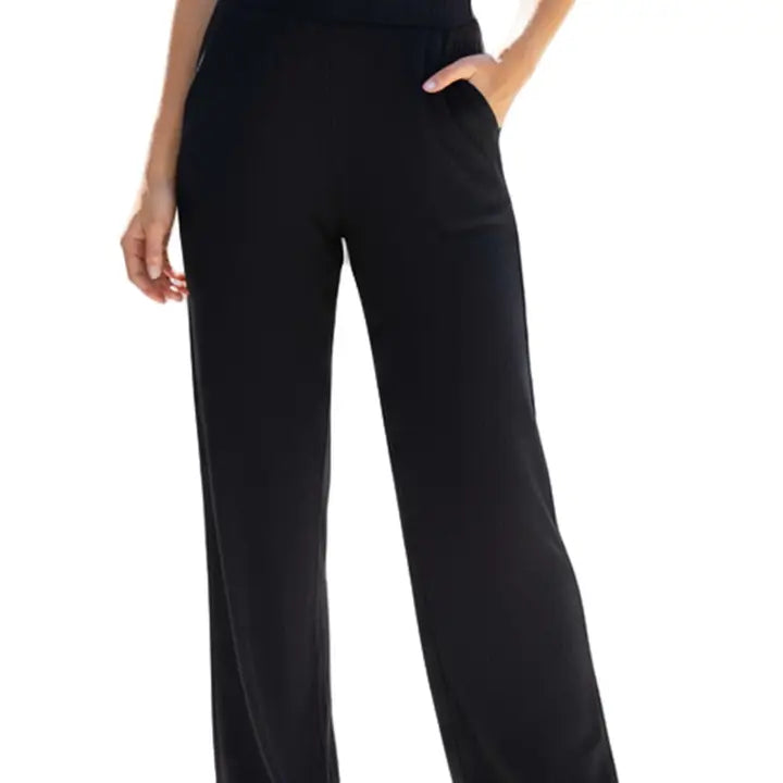 High Waisted Solid Ribbed Pants