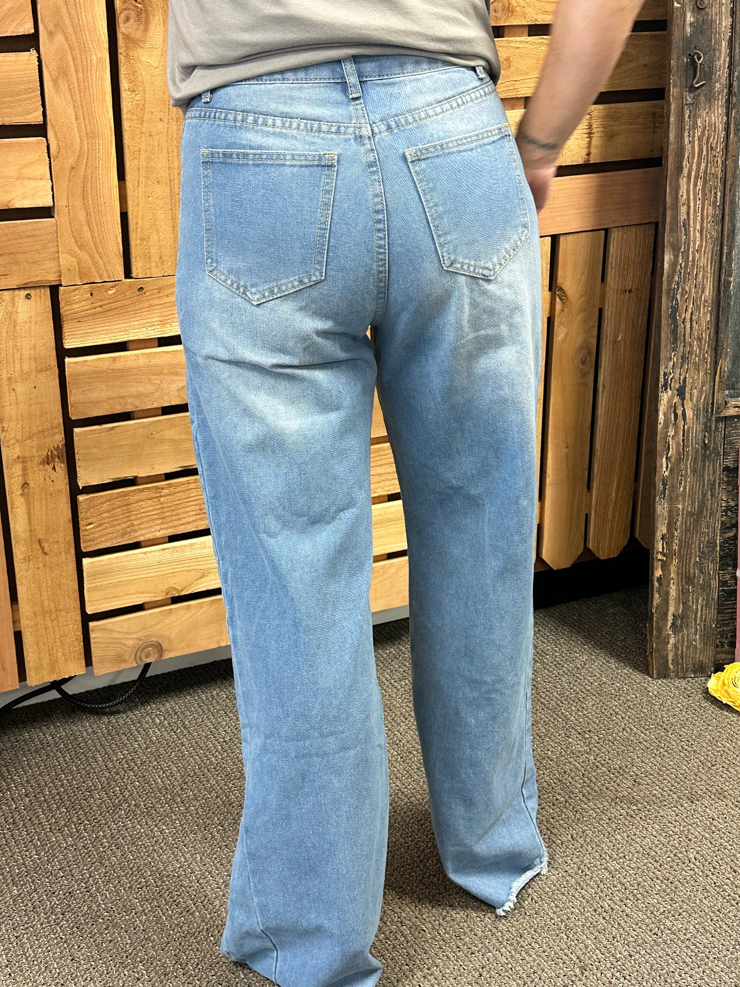 Loose Wide Leg Side Stiching Frayed Hen