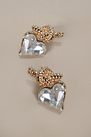 Knot Rhinestone Heart Studs