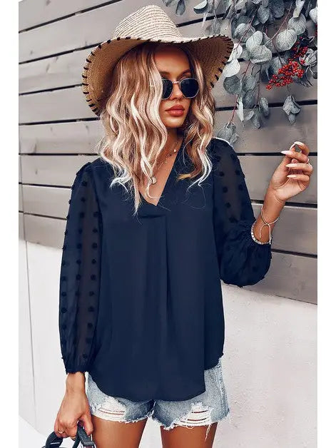 Lantern Sleeve Swiss Dot Blouse
